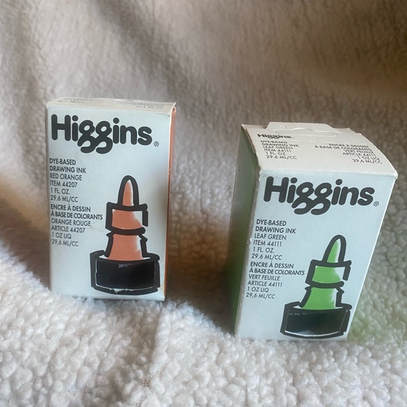 Higgins Red Orange & Leaf Green Dye Drawing Ink Paint 1oz each - Picture 5 of 6
